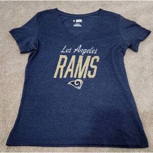NFL Los Angeles Rams Women T-Shirt XL Navy Blue Logo Graphic Short Sleeve V Neck